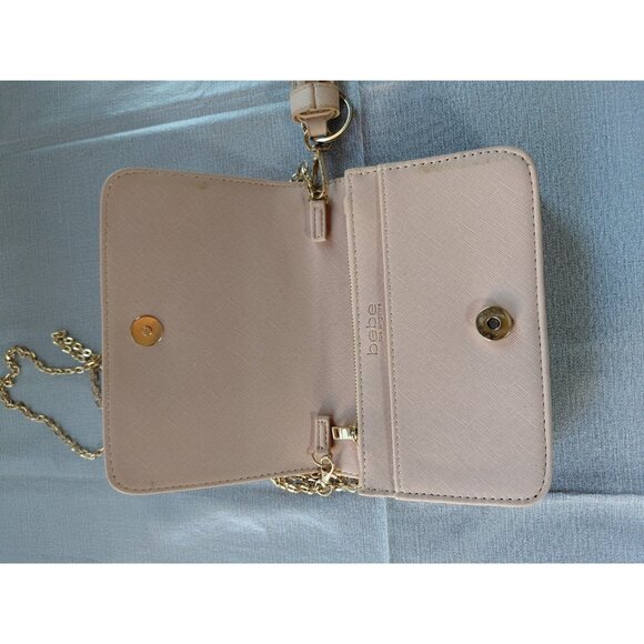Bebe Shoulder Bag Chain Strap Pocketbook Brand Spellout Blush Pink Vegan Leather - Picture 9 of 16
